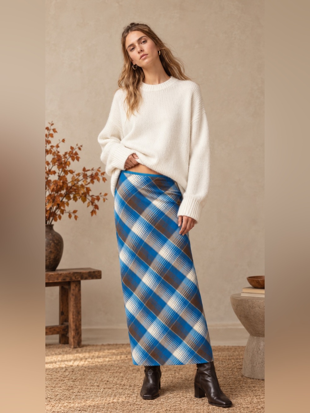 Urban Outfitters Blue and Brown Maxi Pencil Skirt size L NWOT